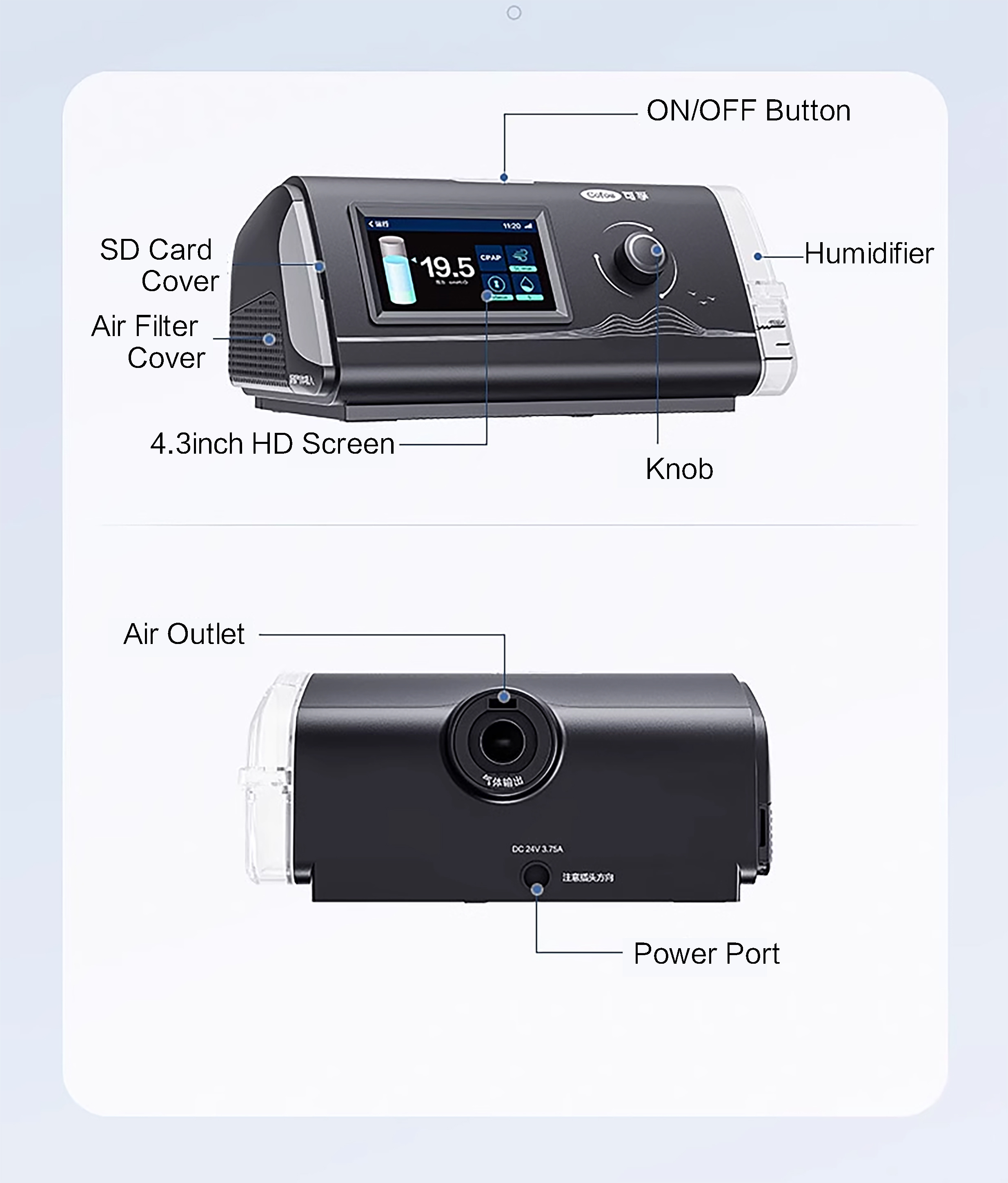 CoFOE AR120 Respirando portátil CPAP APAP Machine Dispositivo para apneia do sono